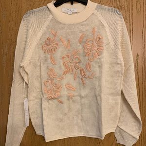 Revolve Callahan Cream Crewneck Sweater with Blush Floral Appliqué